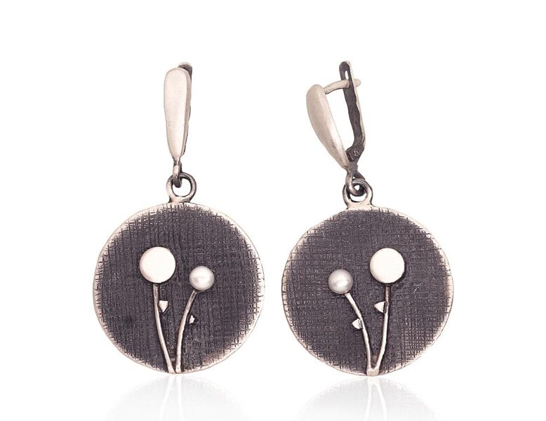 Silver earrings with pearls – 925 sterling silver with oxidized finish