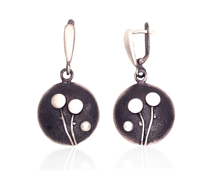 Silver earrings with pearls – 925 sterling silver with oxidized finish