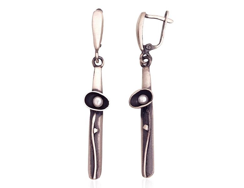 Silver earrings with pearls – 925 sterling silver with oxidized finish