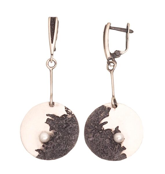 Long pearl silver earrings – Sterling Silver 925°, oxidized,
