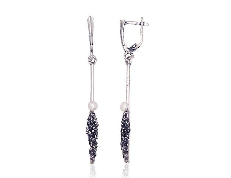 Silver earrings with pearls – 925 sterling silver with oxidized finish