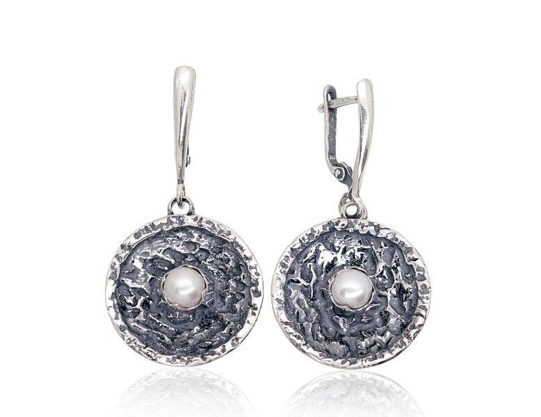 Silver earrings with pearls – 925 sterling silver with oxidized finish