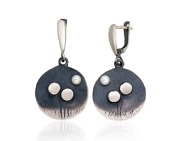 Silver earrings with pearls – 925 sterling silver with oxidized finish