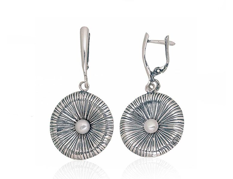 Silver earrings with pearls, English lock – 925 sterling silver with oxidized finish