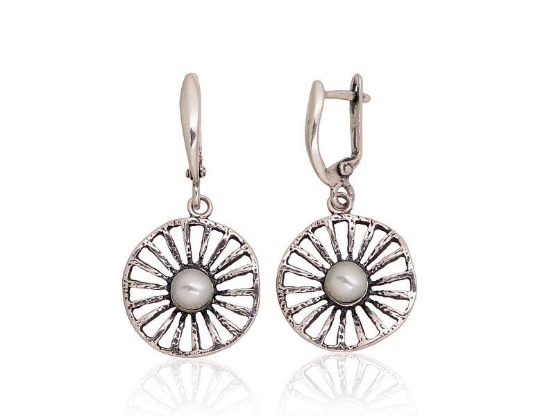 Pearl earrings with English lock – Sterling Silver 925°, oxidized