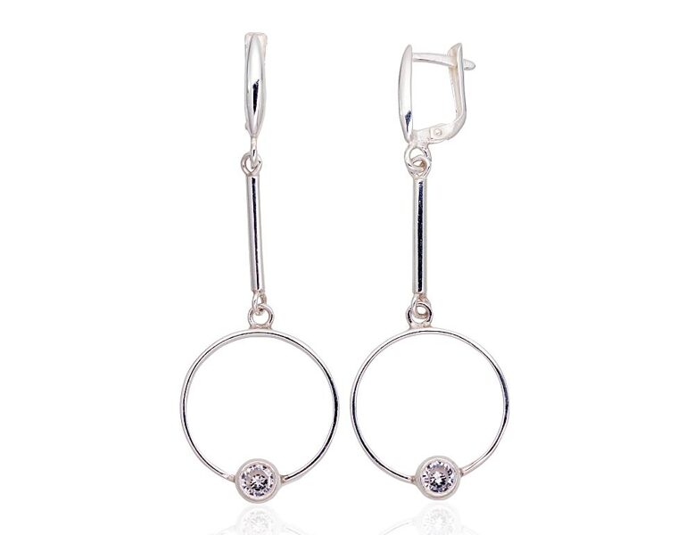 Женские серебряные серьги с цирконами – 63 мм, английский замок
