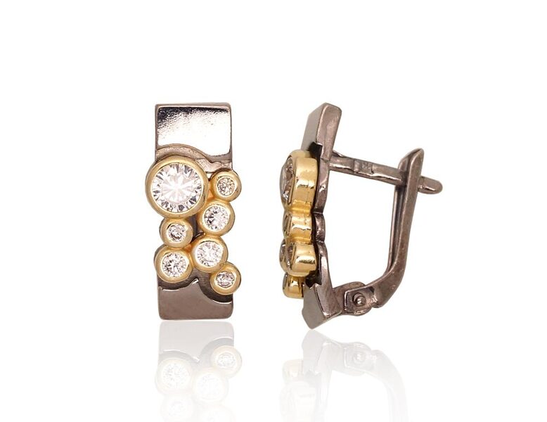 Silver Earrings with English Lock, 925°, Rhodium/Gold Plated