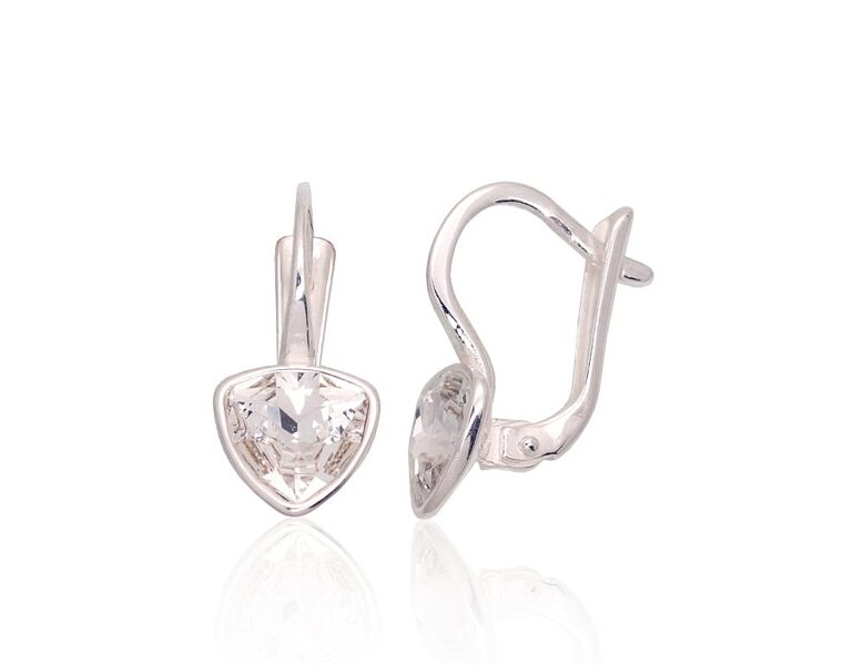 Silver Earrings with Crystals, English Lock, 925 Silver, 18 mm