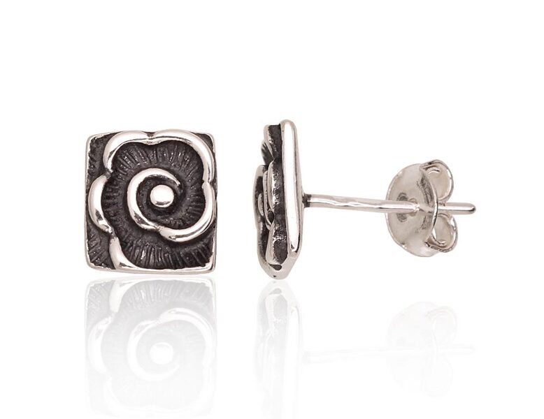 Серебряные серьги-гвоздики 925° с оксидированным покрытием