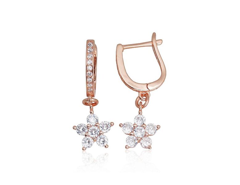 Women’s Gold Earrings “Stars” with English Lock – 925° Red Gold, Zirconia, 3.1 g