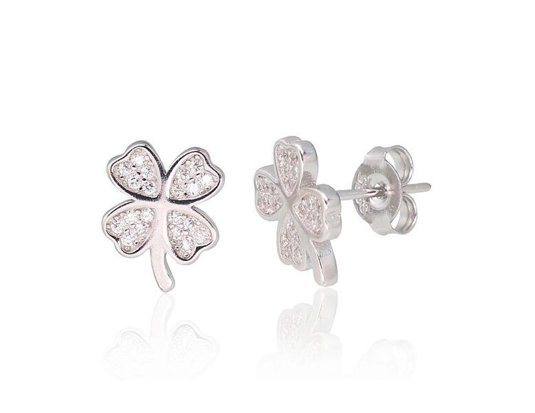Sudraba auskari-nagliņas “Četrlapu āboliņš” ar cirkoniem, Sudrabs 925°, rodija pārklājums