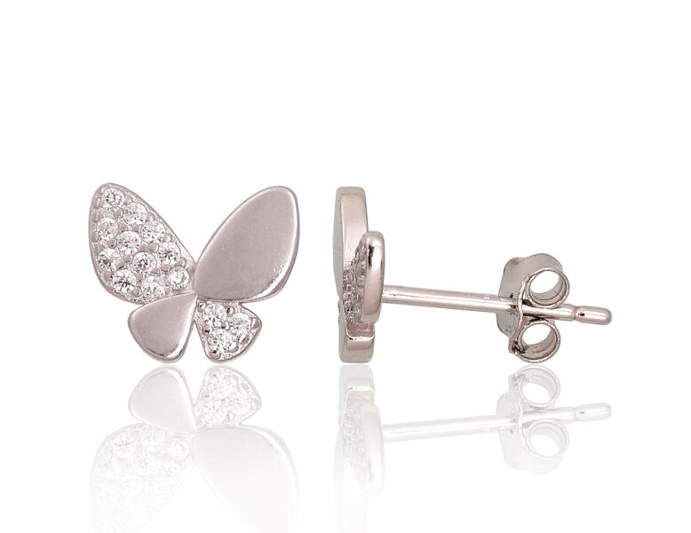 Children’s Silver Stud Earrings Butterfly – 925° Silver, Rhodium-Plated, Zirconia