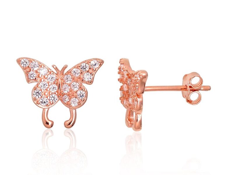 Sudraba auskari-nagliņas “Taurenis” ar cirkoniem, Sudrabs 925°, sarkanā zelta pārklājums