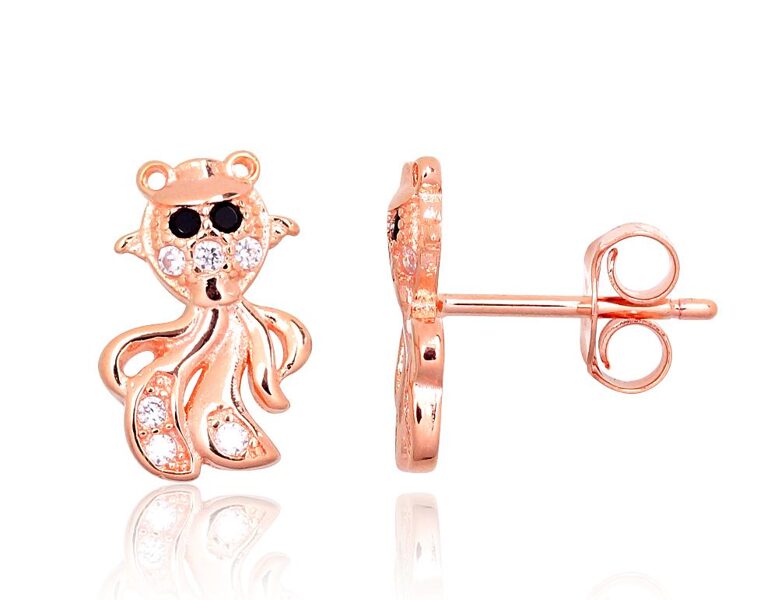 Sudraba auskari-nagliņas astoņkāja formā, Sudrabs 925°, sarkanā zelta pārklājums, cirkoni