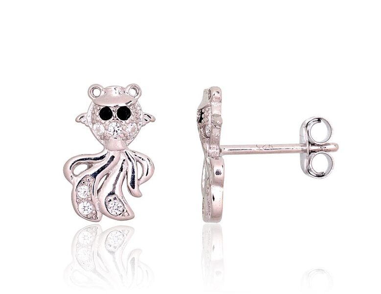 Vaikiški sidabriniai auskarai-vinukai su cirkoniais, 925 sidabras, rodis, 12 mm