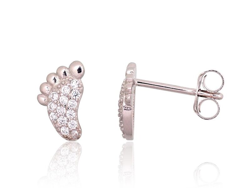 Women’s Silver Stud Earrings “Footprint” – 925° Silver, Rhodium, Zirconia