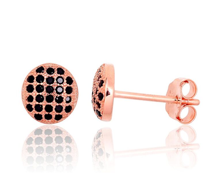 Women’s Silver Stud Earrings – Red Gold Plated, Zirconia