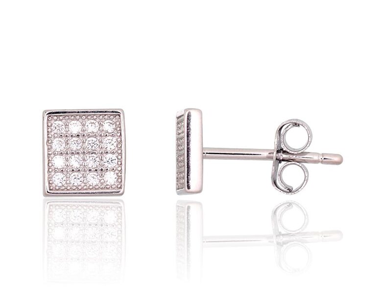 Women’s Silver Stud Earrings – 925° Silver, Rhodium-Plated, Zirconia