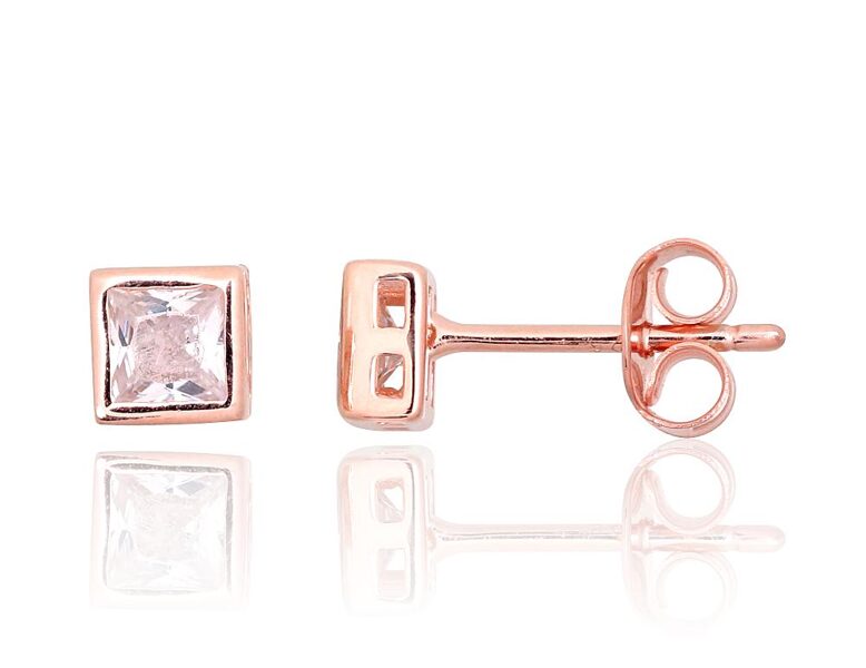 Серебряные серьги-гвоздики с цирконами, серебро 925° с покрытием красным золотом