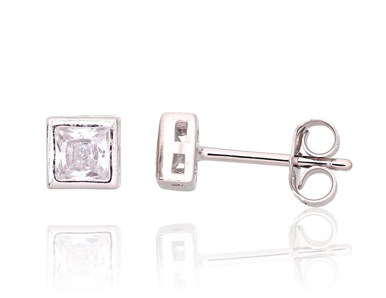 Серебряные серьги-гвоздики с цирконами, серебро 925°, родиевое покрытие