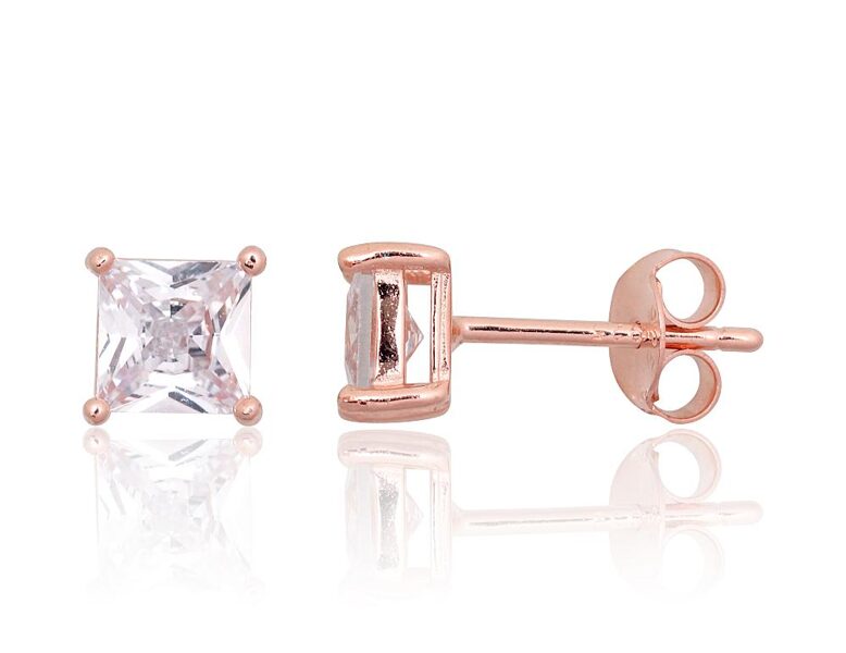 Серебряные серьги-гвоздики с цирконами, серебро 925° с покрытием красным золотом