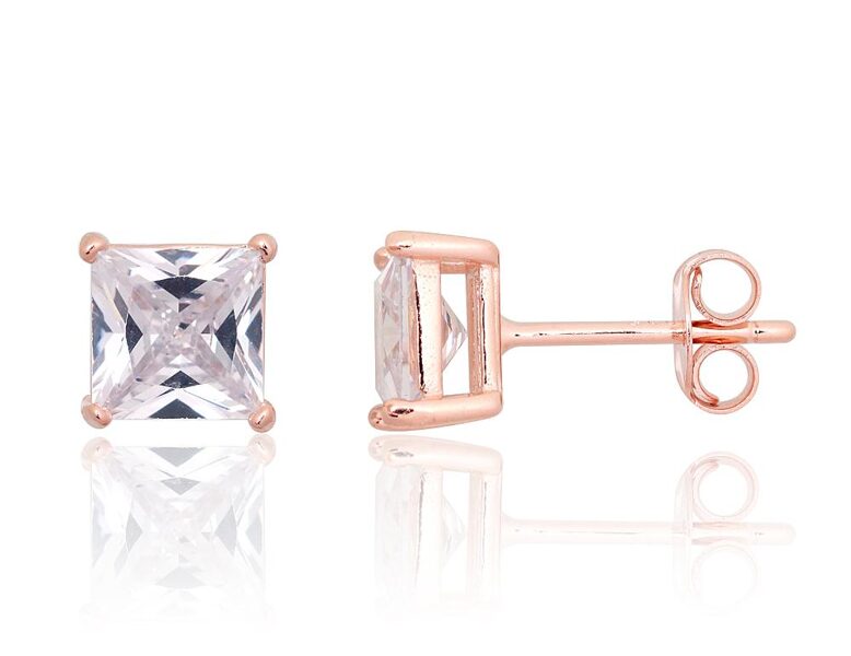 Sudraba auskari-nagliņas ar sarkanā zelta pārklājumu un cirkoniem, 925°