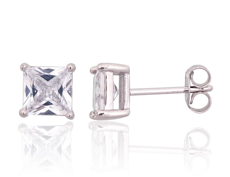 Women’s Silver Stud Earrings with Zirconia – 925°, Rhodium Plated, 7 mm