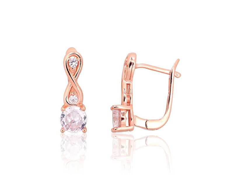 Women’s Silver Earrings – 925°, Red Gold Plated, Zirconia, English Lock, 18.5 mm