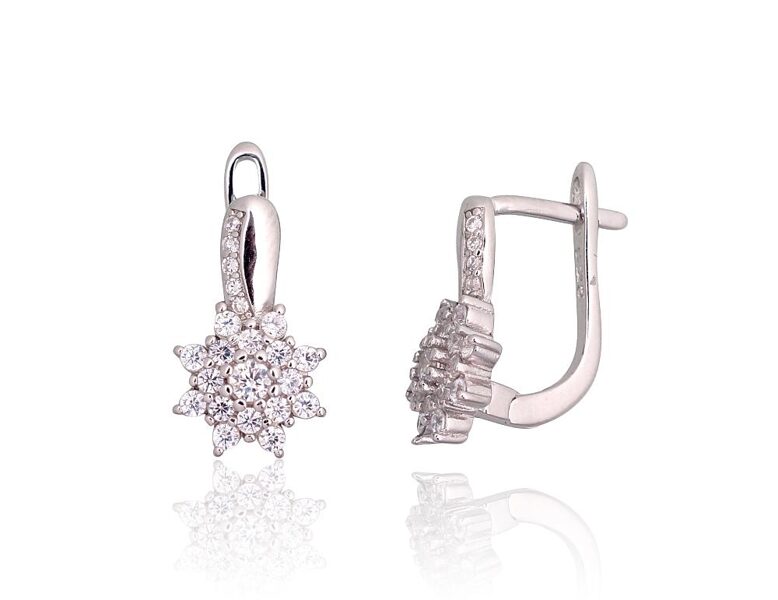 Серебряные серьги с цирконием и английским замком, серебро 925°, родиевое покрытие