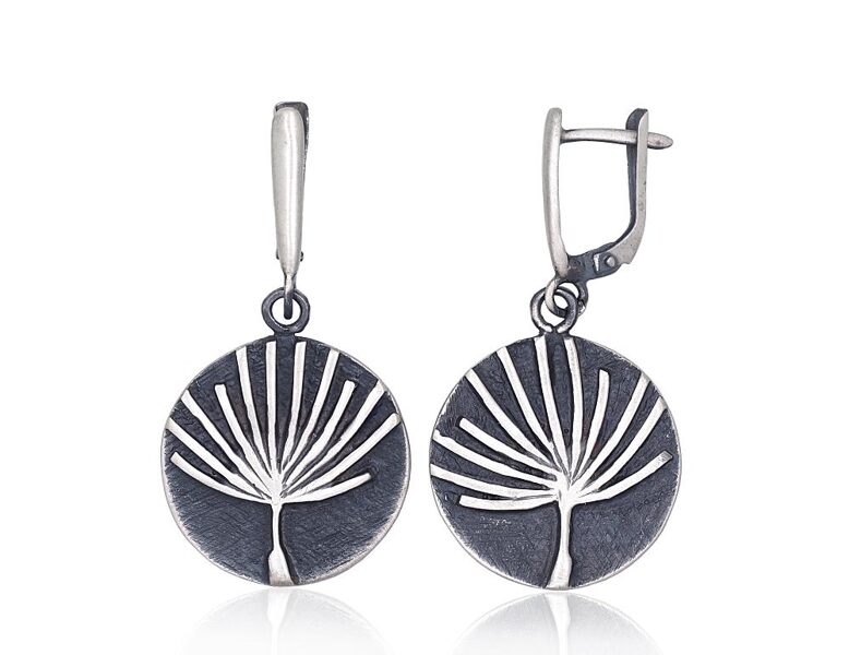 Silver Earrings, English Lock, 925 Silver, Oxidized, 43 mm