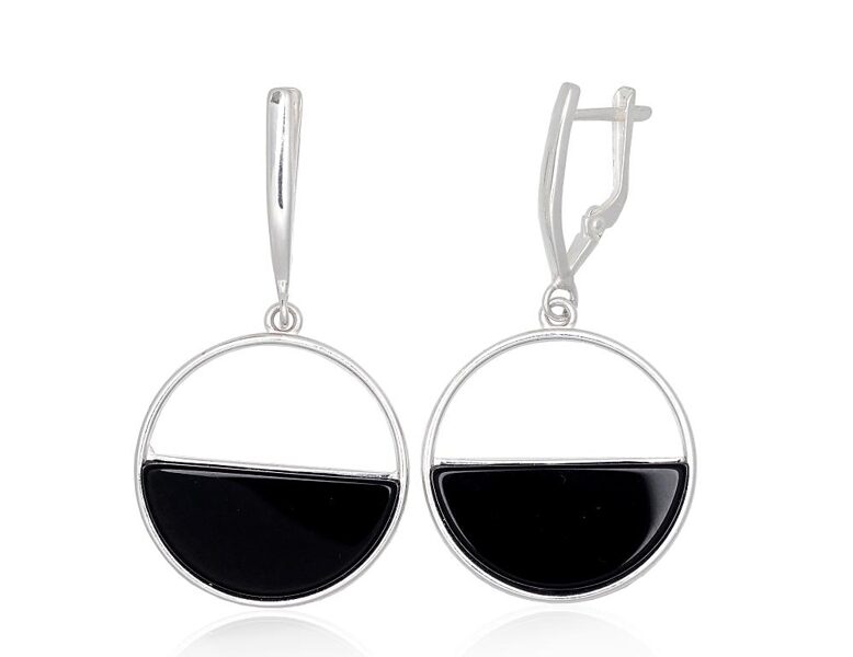 Silver earrings with onyx and English lock