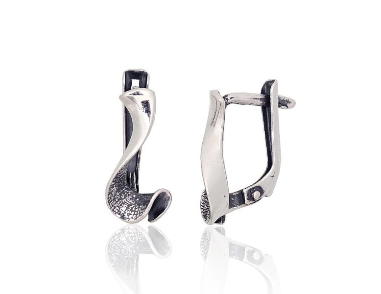 Silver Earrings with English Lock, 925 Silver, Oxidized, 17 mm