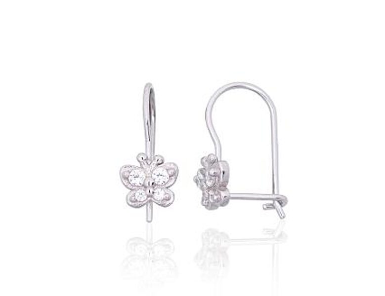 Children’s Silver Butterfly Earrings 2203827(PRh-Gr)_CZ