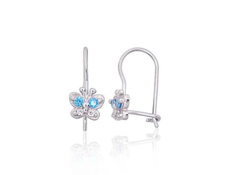 Girls’ Silver Earrings with Blue Butterfly 2203827(PRh-Gr)_CZ+CZ-AQ