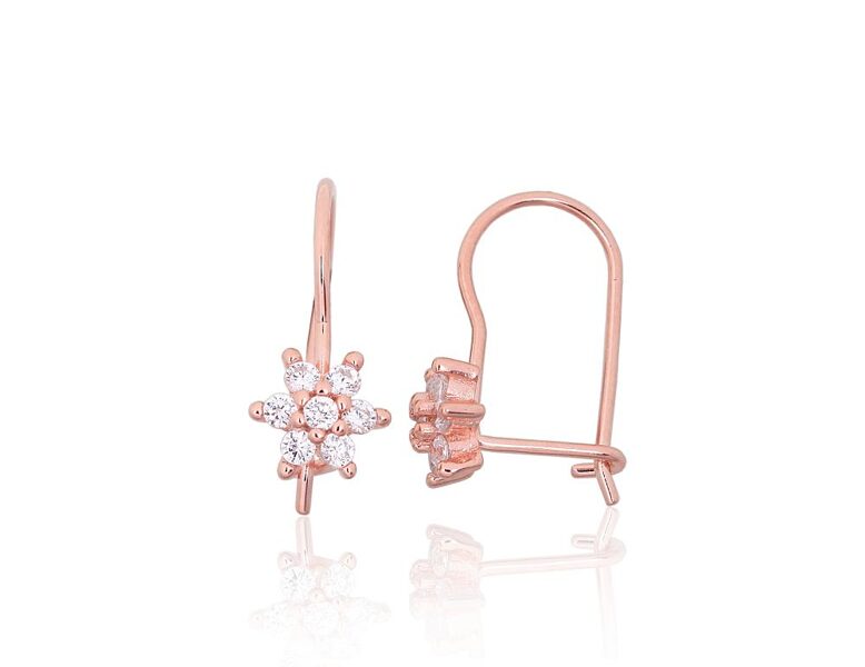 Vaikiški sidabriniai auskarai su kabliukais, 925°, raudonojo aukso danga, cirkoniai