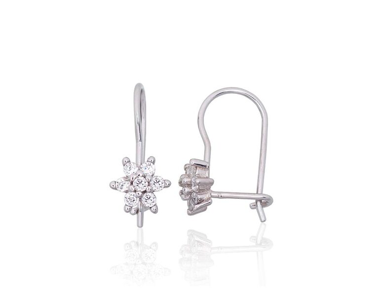 Children’s silver hook earrings – 925 silver, rhodium, zirconia, 15 mm