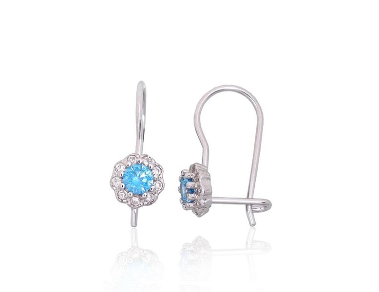 Children’s Silver Earrings with Hooks – Blue Zirconia, Rhodium, 925°