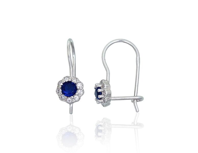 Kids’ Silver Earrings – Dark Blue Zirconia, Rhodium