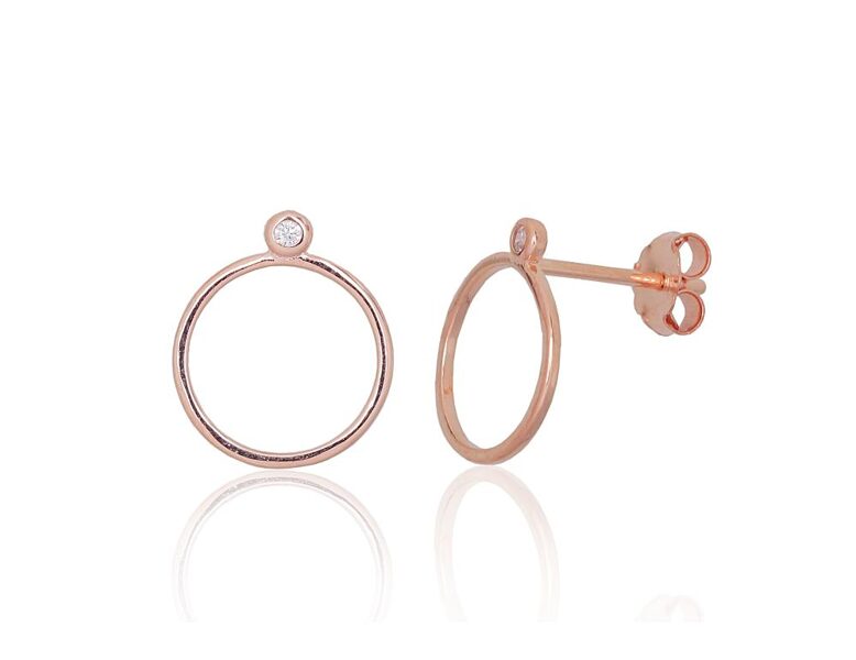 Sudraba auskari-nagliņas ar cirkoniem, Sudrabs 925°, sarkanā zelta pārklājums