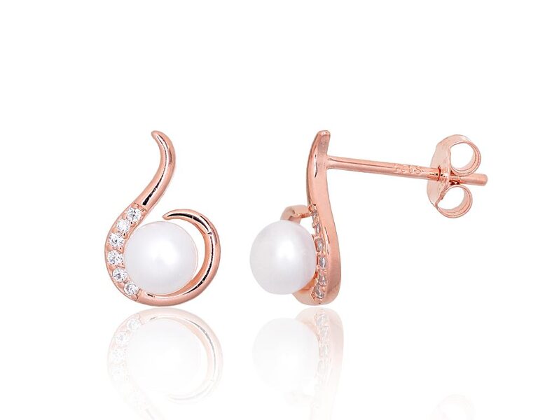 Silver stud earrings with pearls and cubic zirconia – 925 sterling silver with rose gold plating