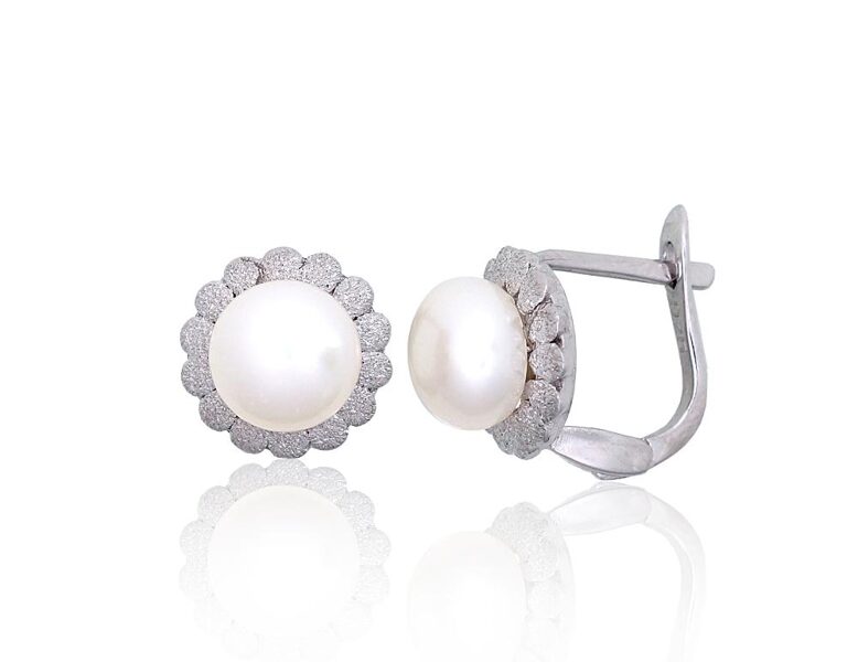Sidabriniai auskarai su perlais, angliškas užsegimas, 925 sidabras, rodžio danga