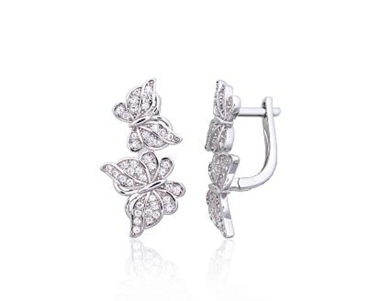 Silver Earrings "Butterflies" with Zircons 2203851(PRh-Gr)_CZ