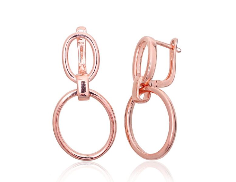 Sidabriniai auskarai su anglišku užsegimu, 925 sidabras, rožinio aukso padengimas, 34 mm