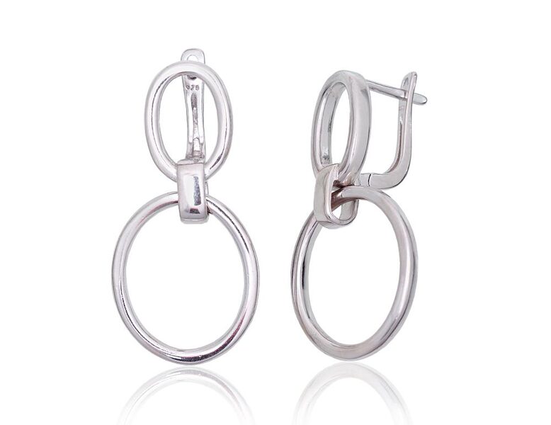 Silver Earrings with English Lock, 925 Sterling Silver, Rhodium Plated, 34 mm