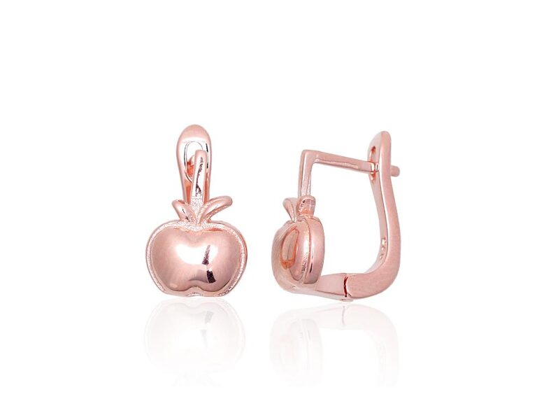 Vaikiški sidabriniai auskarai su “anglišku” užsegimu Auksinis Obuoliukas, 925°, raudonojo aukso danga