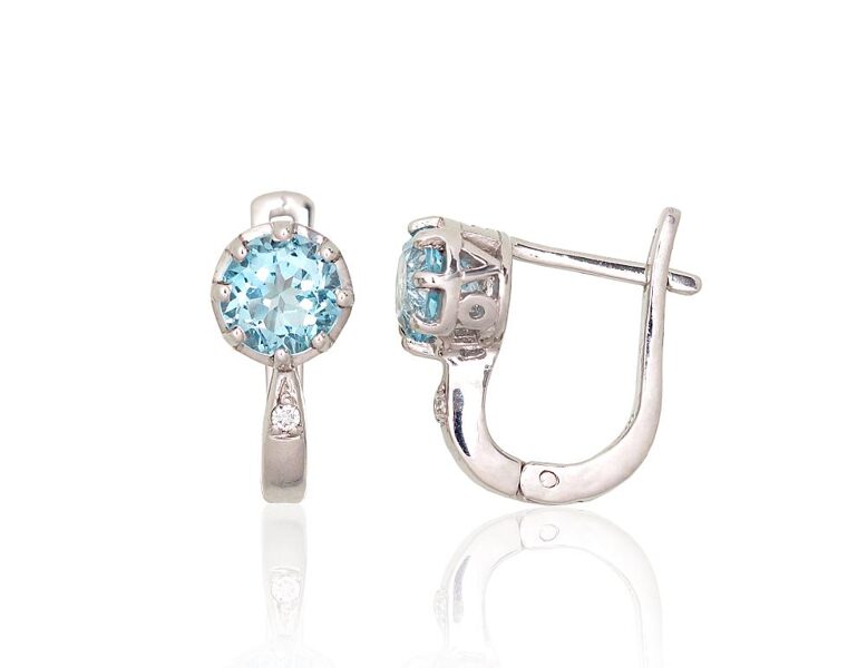 Silver earrings with sky blue topaz and zirconia