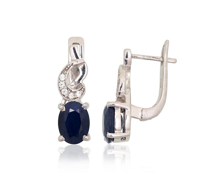 Silver earrings with sapphires and zircons