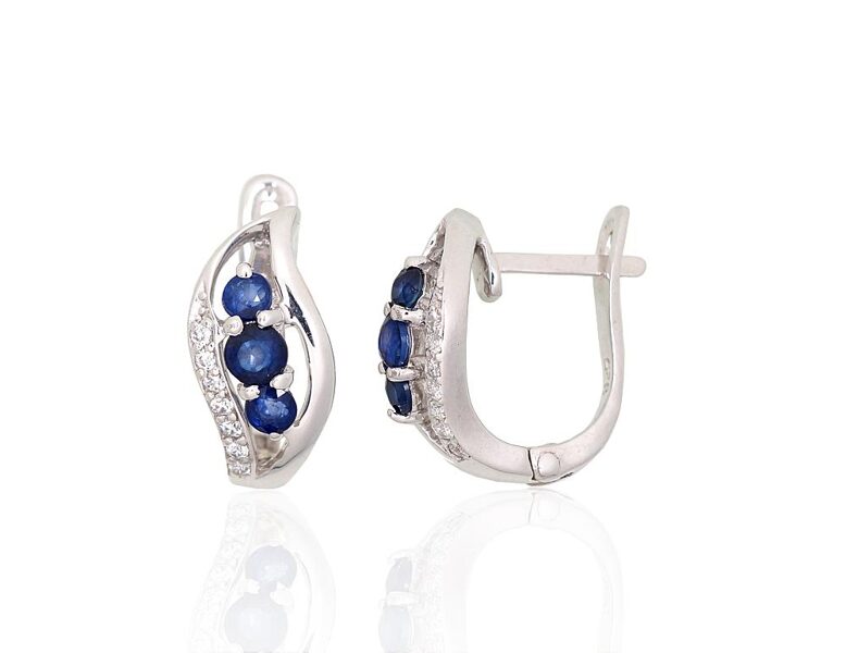 Silver Earrings with Sapphire (1.1 Ct) & Zirconia