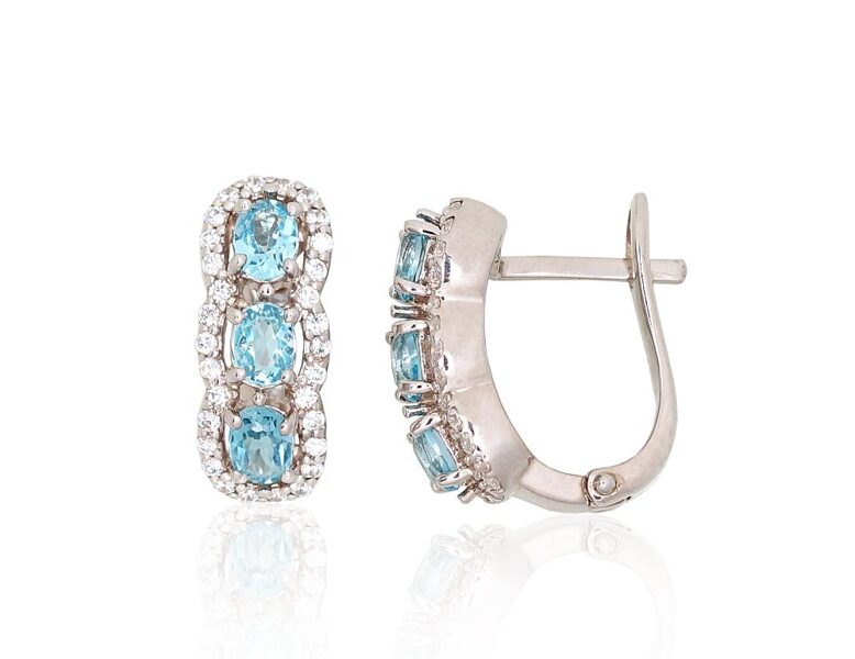 Sudraba auskari ar debess zilu topāzu un cirkoniem – 925° sudrabs ar rodija pārklājumu, 16 mm