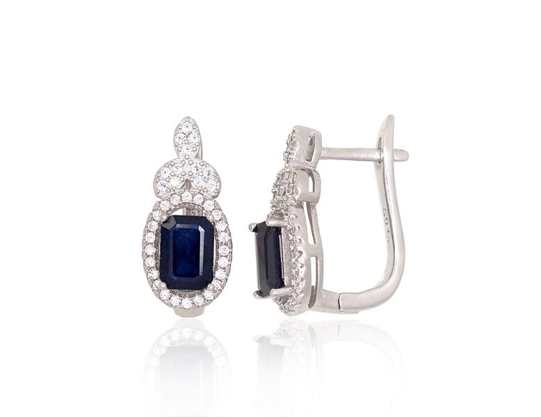 Silver earrings with sapphires and zircons